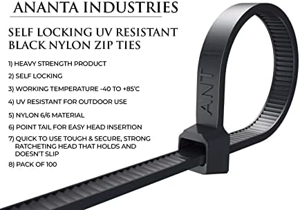 אננטה תעשיות רב-תכליתיות עמידות בפני UV עמידות בפני כבלים שחורים כבדים, 4 אינץ '[100 ממ], חבילה של 100 ...